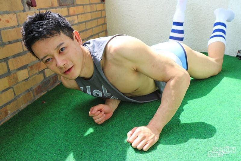 Hot young Chinese dude Anson Yang strips off his tiny shorts, muscle  t-shirt and white tube sports sock jerking his cock â€¢ Naked Big Dick Men