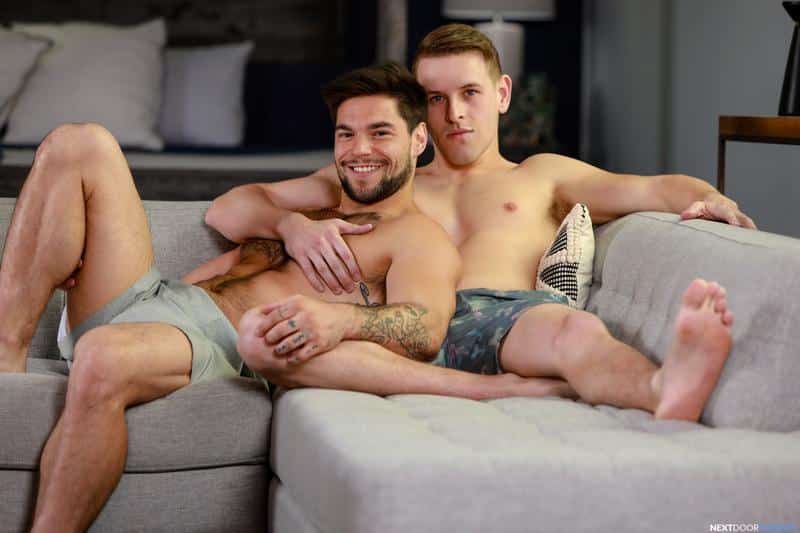 Hairy muscle hunk Aspen raw ass bareback fucked young stud Shane Cook Next Door Buddies 1 gay porn image - Hairy muscle hunk Aspen's raw ass bareback fucked by young stud Shane Cook at Next Door Buddies