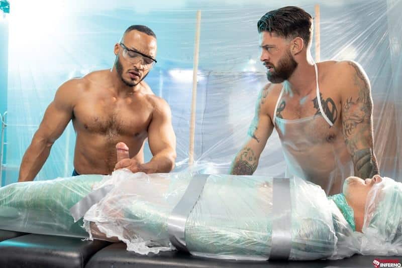 Raging Stallion horny muscle hunks Dillon Diaz Alpha Wolfe abused plastic wrapped Isaac X huge dick 7 gay porn image - Raging Stallion horny muscle hunks Dillon Diaz and Alpha Wolfe abused plastic wrapped Isaac X's huge dick